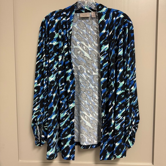 Chico's Tops - Easywear by Chico’s Open Front Cardigan Top Tab Sleeves Sz 3 XL Blue Black Green